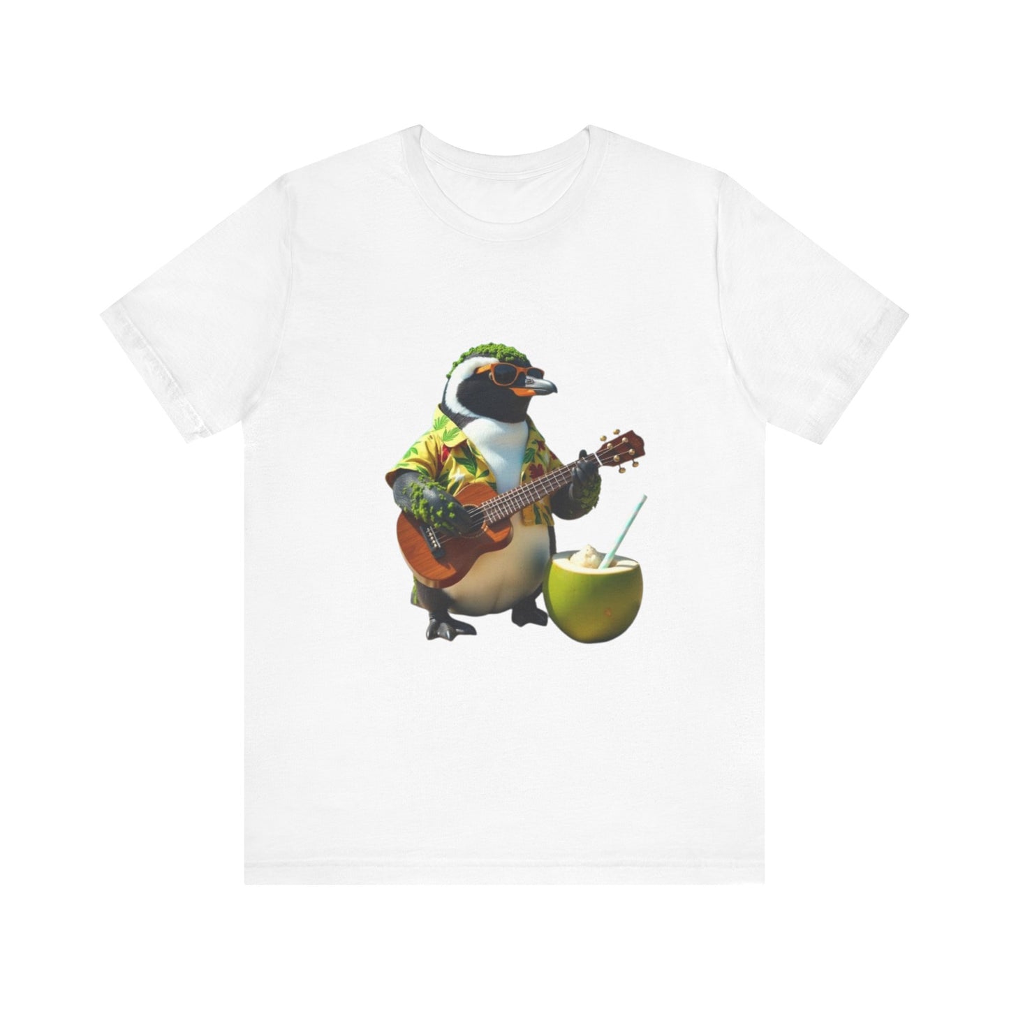 Tropical Penguin Guitar Tee - Fun Jersey Shirt