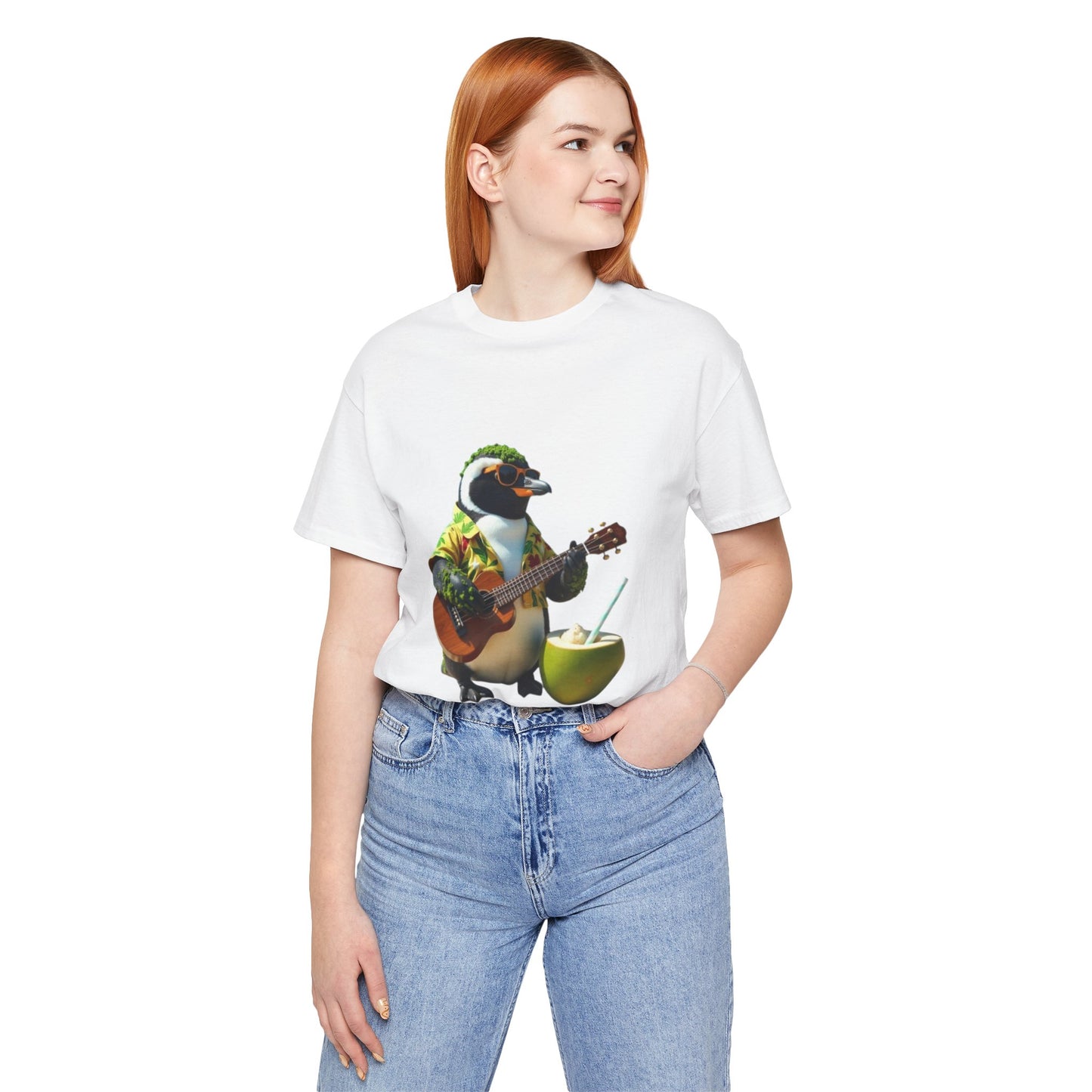 Tropical Penguin Guitar Tee - Fun Jersey Shirt