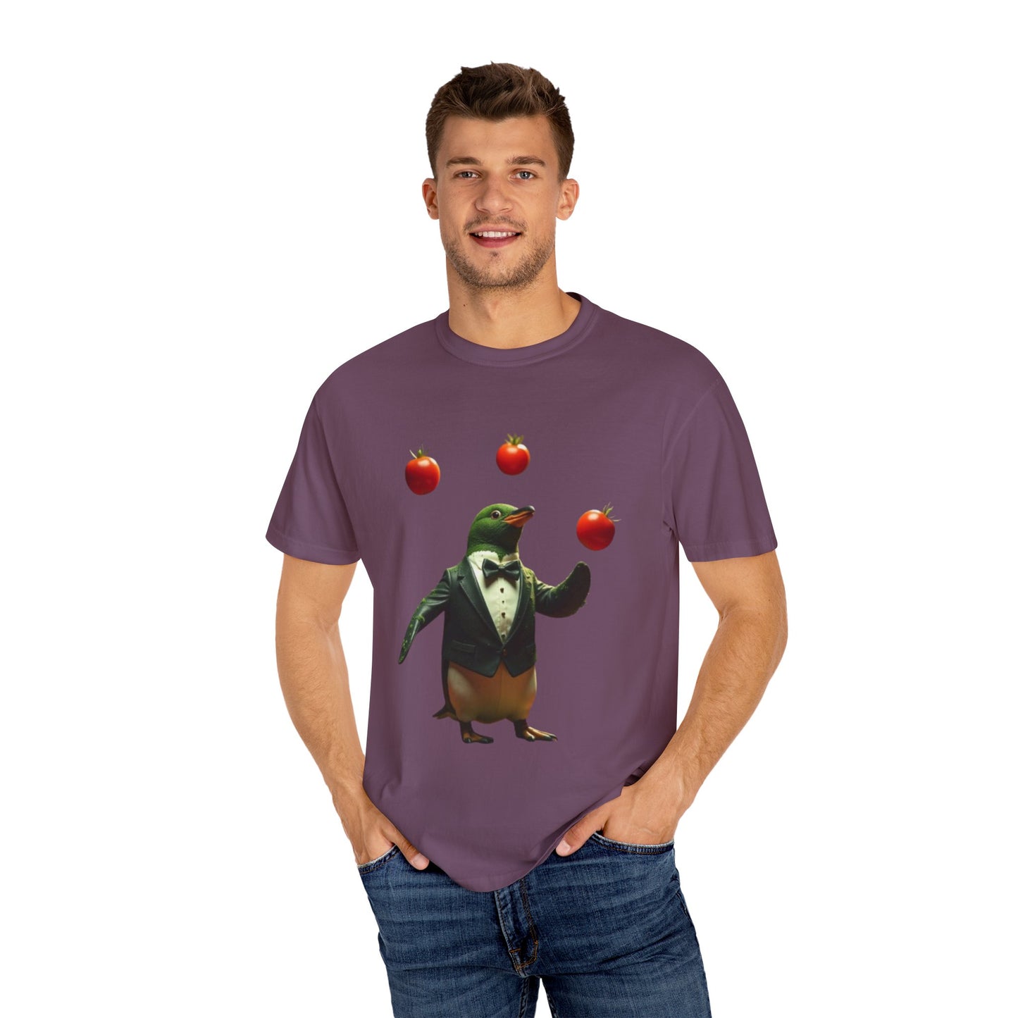 Funny Penguin Juggling Tomatoes T-Shirt