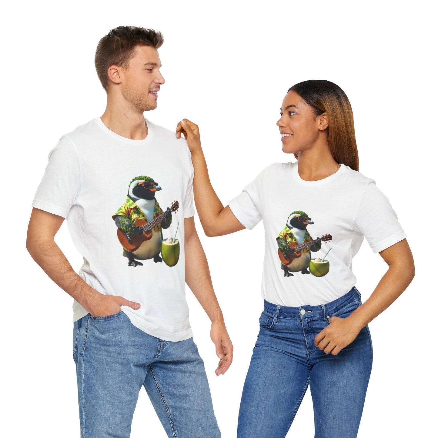 Tropical Penguin Guitar Tee - Fun Jersey Shirt