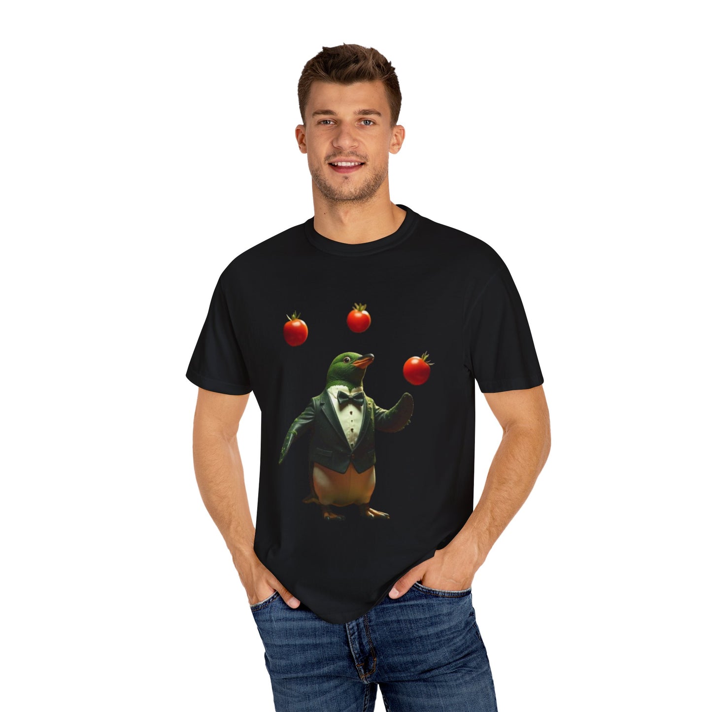 Funny Penguin Juggling Tomatoes T-Shirt