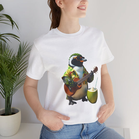 Tropical Penguin Guitar Tee - Fun Jersey Shirt