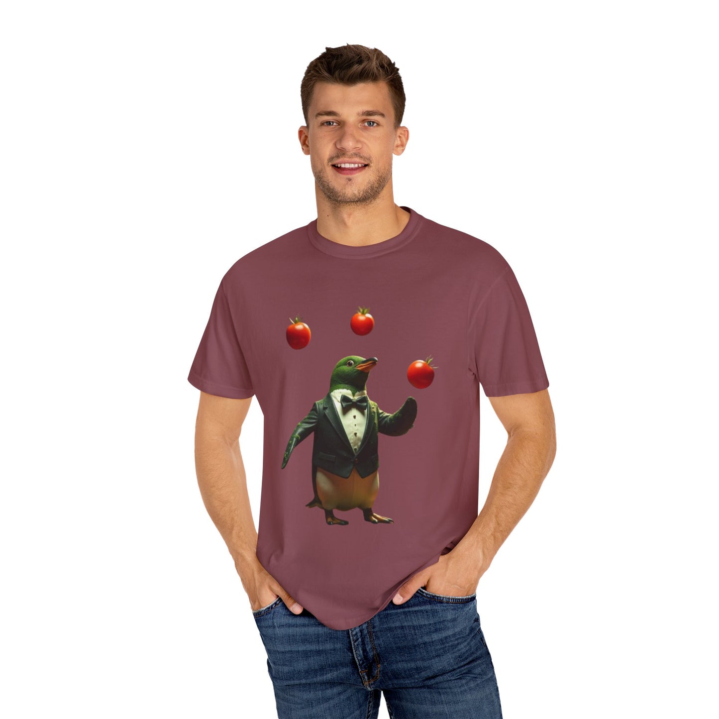 Funny Penguin Juggling Tomatoes T-Shirt